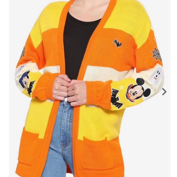 Disney Mickey Mouse Halloween Candy Corn Stripe Girls Open Cardigan Size Small - Picture 2 of 9